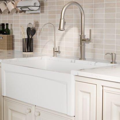 Fireclay 33" Reversible Apron Front Single Bowl Kitchen Sink In White