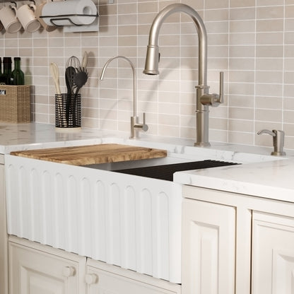 Fireclay 33" Reversible Apron Front Single Bowl Workstation Kitchen Sink In White