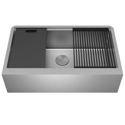 Matrix 33" Farmhouse Workstation 16 Gauge Single Bowl Stainless Steel Kitchen Sink with Accessories