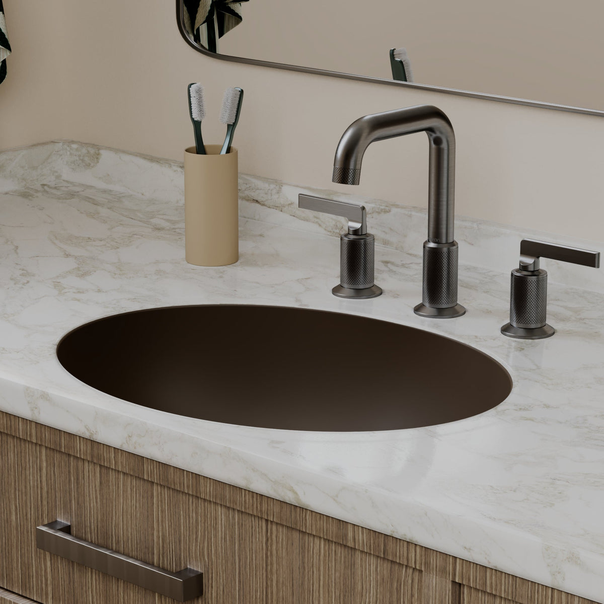 19" Seamless Undermount Quartz Composite Bathroom Sink In Brown