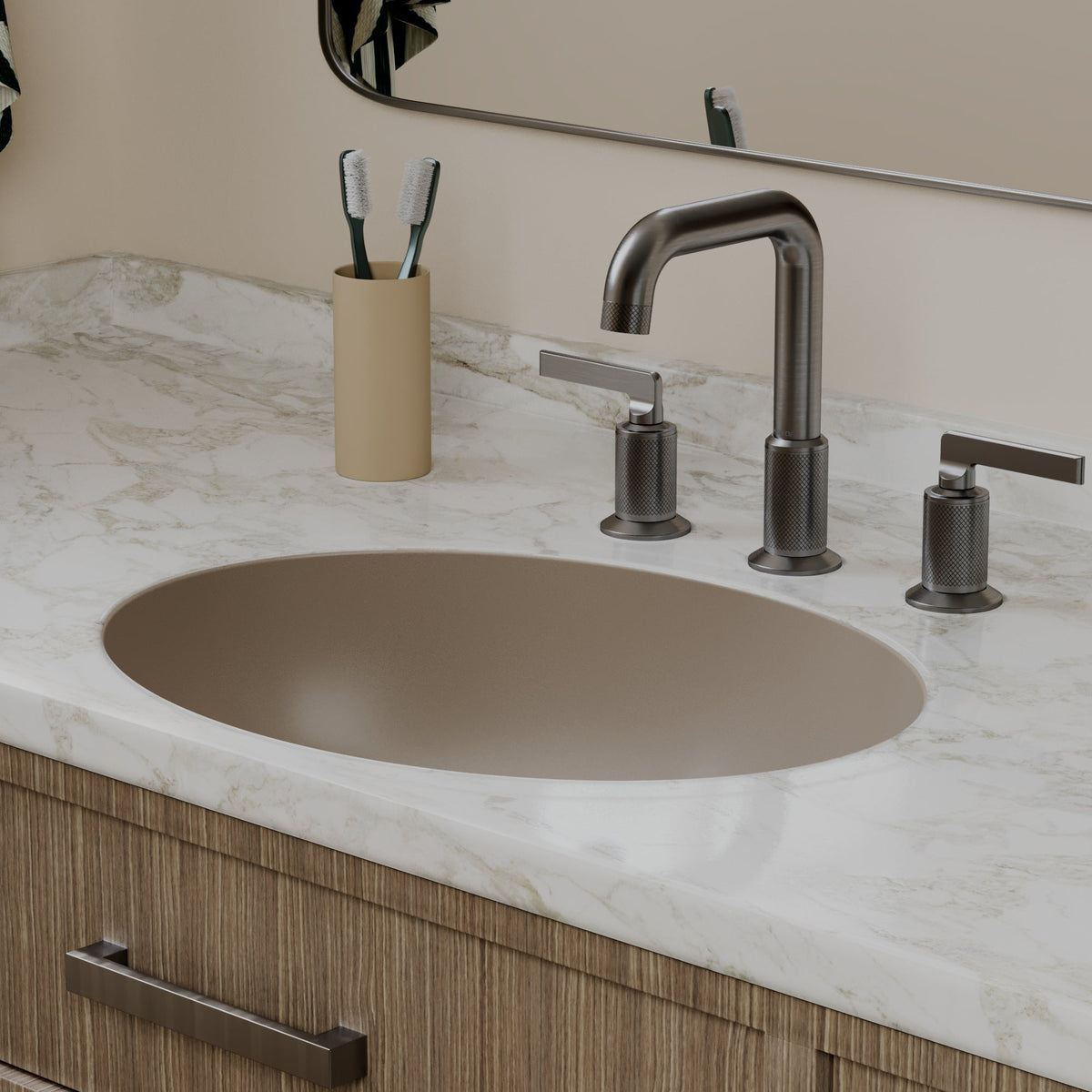 19" Seamless Undermount Quartz Composite Bathroom Sink In Concrete
