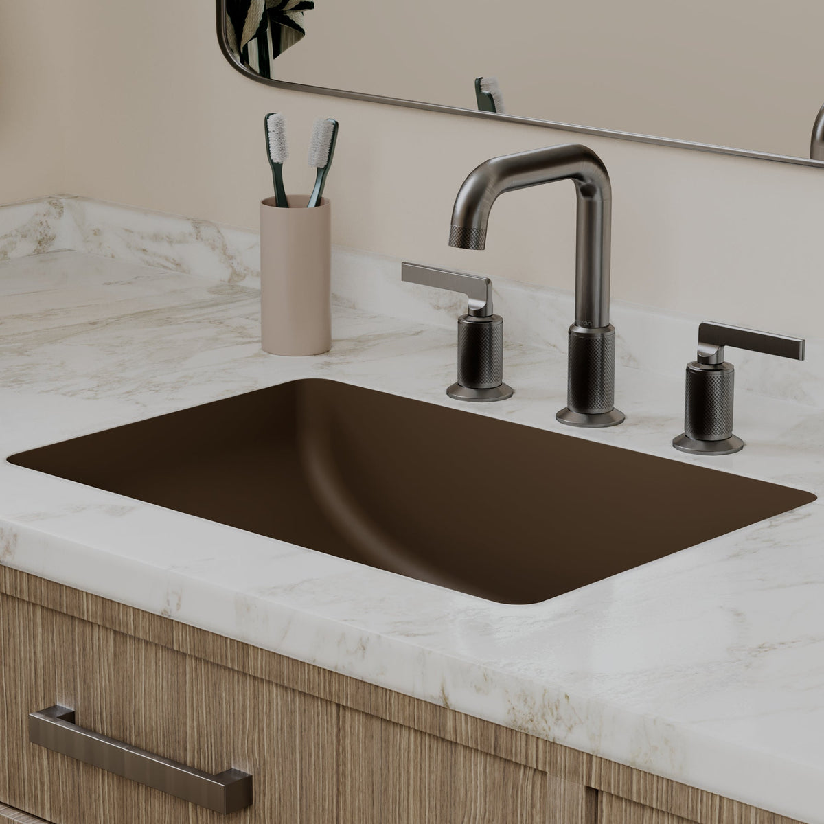20" Seamless Undermount Quartz Composite Bathroom Sink In Brown