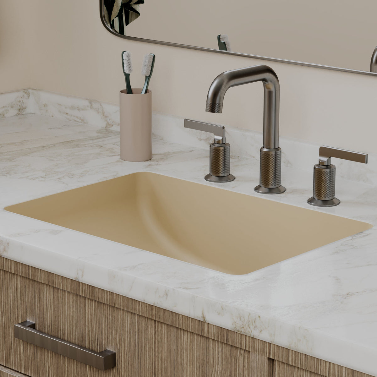 20" Seamless Undermount Quartz Composite Bathroom Sink In Bisque
