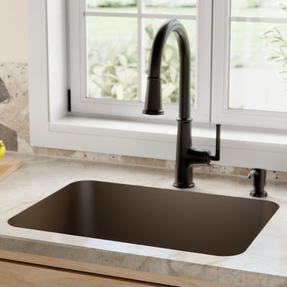 24-1/8" Seamless Undermount Single Bowl Quartz Composite Kitchen Sink In Brown