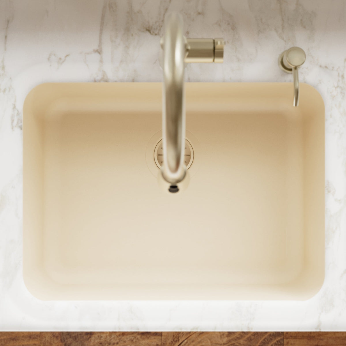 24-1/8" Seamless Undermount Single Bowl Quartz Composite Kitchen Sink In Bisque