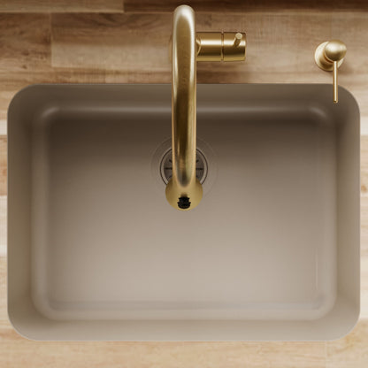 24-1/8" Seamless Undermount Single Bowl Quartz Composite Kitchen Sink In Concrete