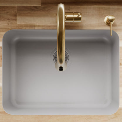 24-1/8" Seamless Undermount Single Bowl Quartz Composite Kitchen Sink In Grey