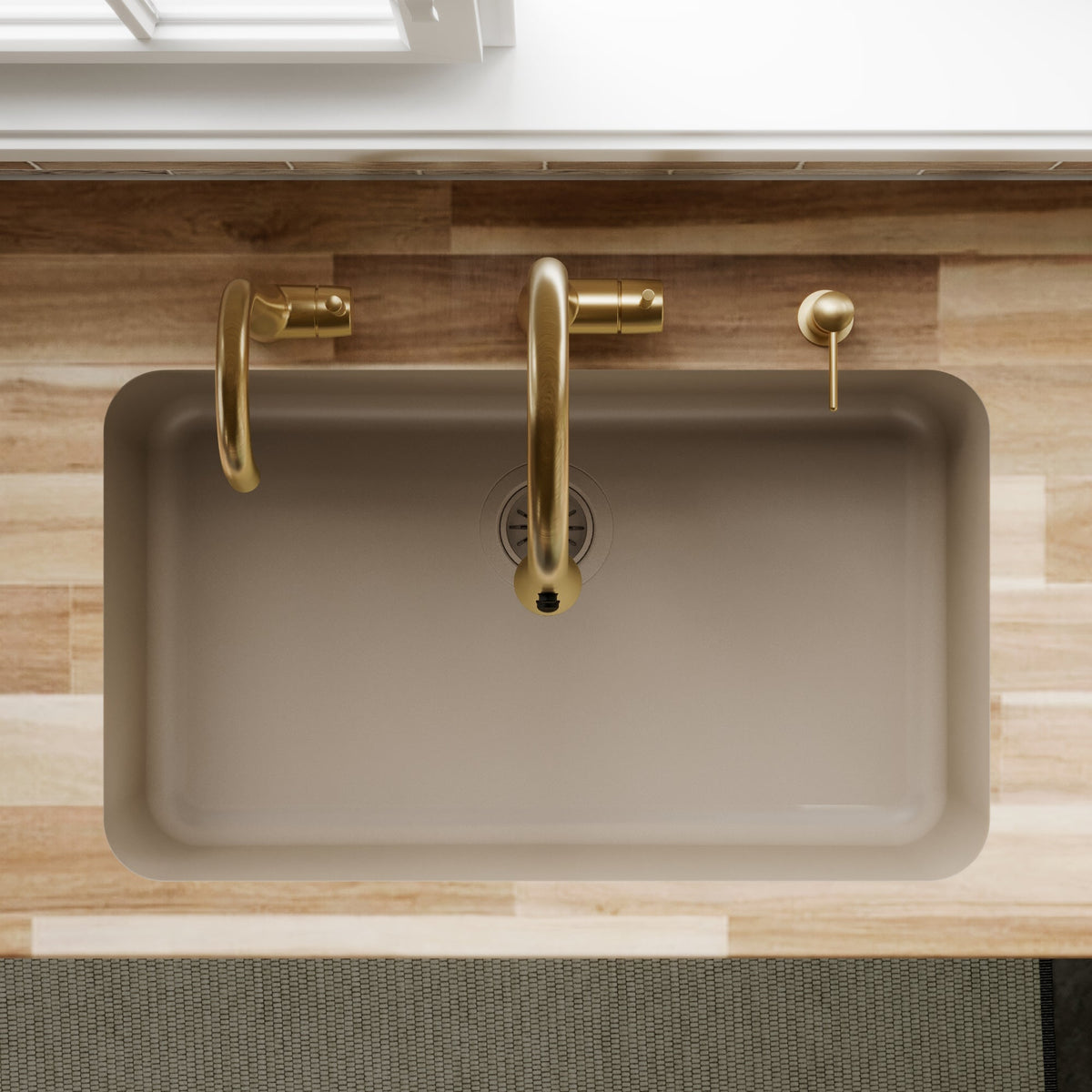 30-7/8" Seamless Undermount Large Single Bowl Quartz Composite Kitchen Sink In Concrete
