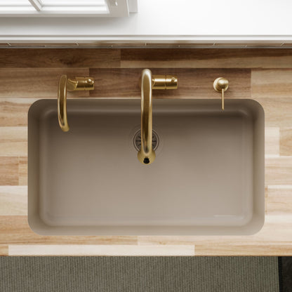 30-7/8" Seamless Undermount Large Single Bowl Quartz Composite Kitchen Sink In Concrete