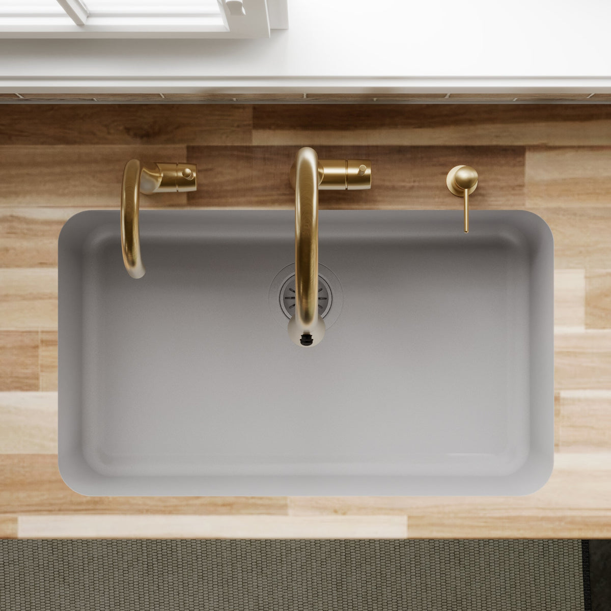 30-7/8" Seamless Undermount Large Single Bowl Quartz Composite Kitchen Sink In Grey