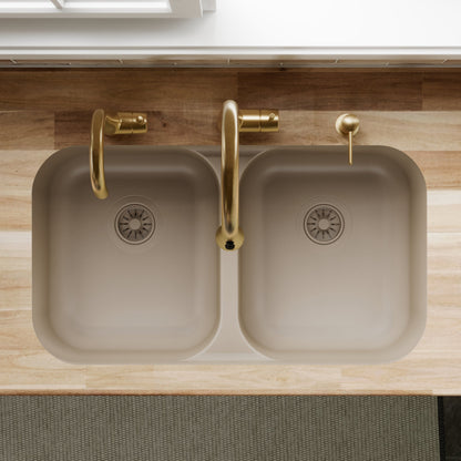 32-7/8" Seamless Undermount Doube Equal Bowl Quartz Composite Kitchen Sink In Concrete