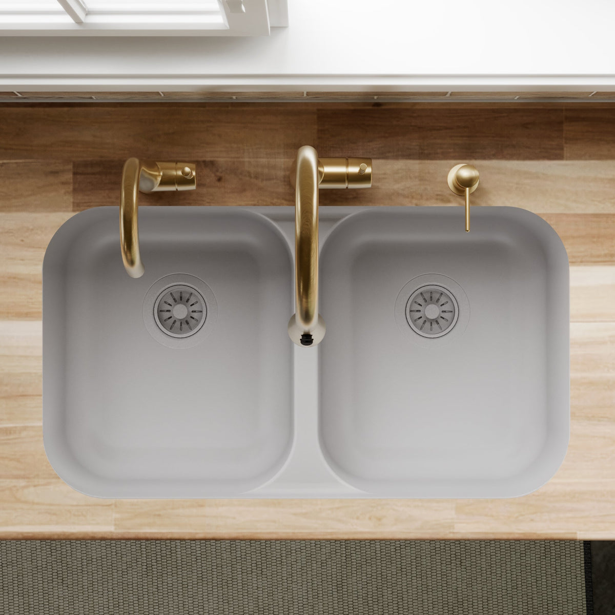 32-7/8" Seamless Undermount Doube Equal Bowl Quartz Composite Kitchen Sink In Grey