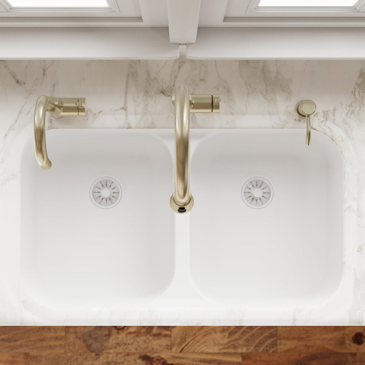 32-7/8" Seamless Undermount Doube Equal Bowl Quartz Composite Kitchen Sink In White