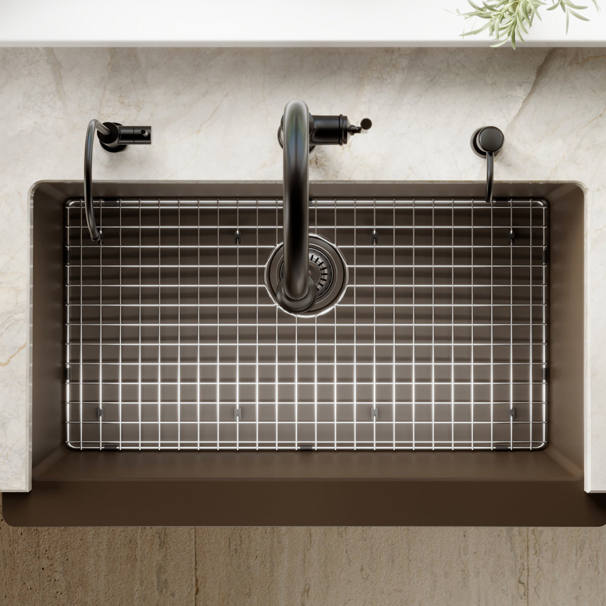 34" Farmhouse Large Single Bowl Quartz Composite Kitchen Sink Kit In Brown