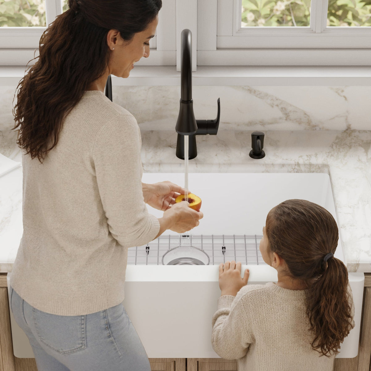 34" Farmhouse Large Single Bowl Quartz Composite Kitchen Sink Kit In White