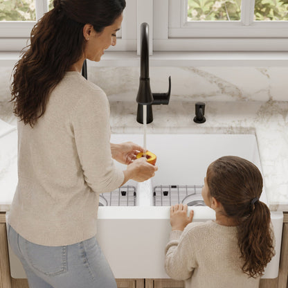 34" Farmhouse Double Equal Bowl Quartz Composite Kitchen Sink Kit In White
