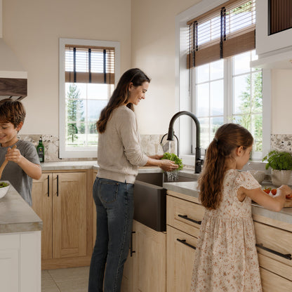 34" Farmhouse Double Offset Bowl Quartz Composite Kitchen Sink In Brown