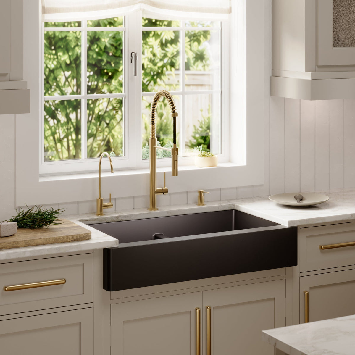 34" Retrofit Farmhouse Double Equal Bowl Quartz Composite Kitchen Sink Kit In Black