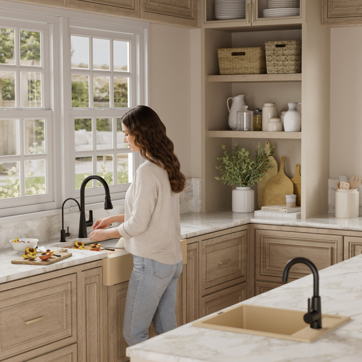 34" Retrofit Farmhouse Large Single Bowl Quartz Composite Workstation Kitchen Sink In Bisque