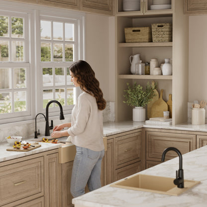 34" Retrofit Farmhouse Large Single Bowl Quartz Composite Workstation Kitchen Sink In Bisque
