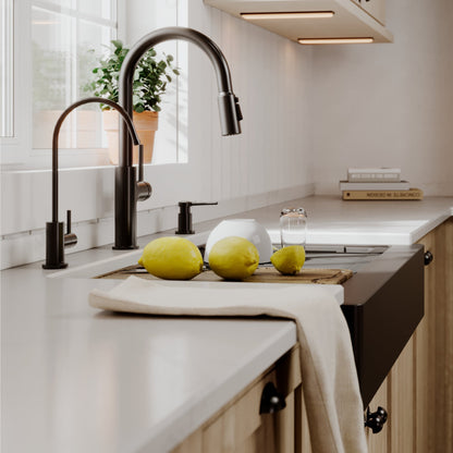 34" Apron Front Single Bowl Quartz Kitchen Sink Kit In Black