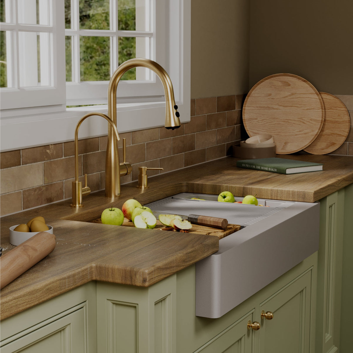 34" Apron Front Single Bowl Quartz Kitchen Sink Kit In Grey