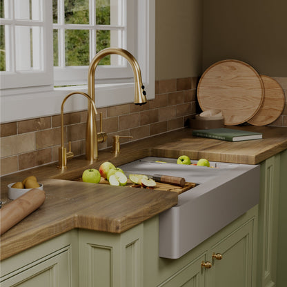 34" Apron Front Single Bowl Quartz Kitchen Sink Kit In Grey