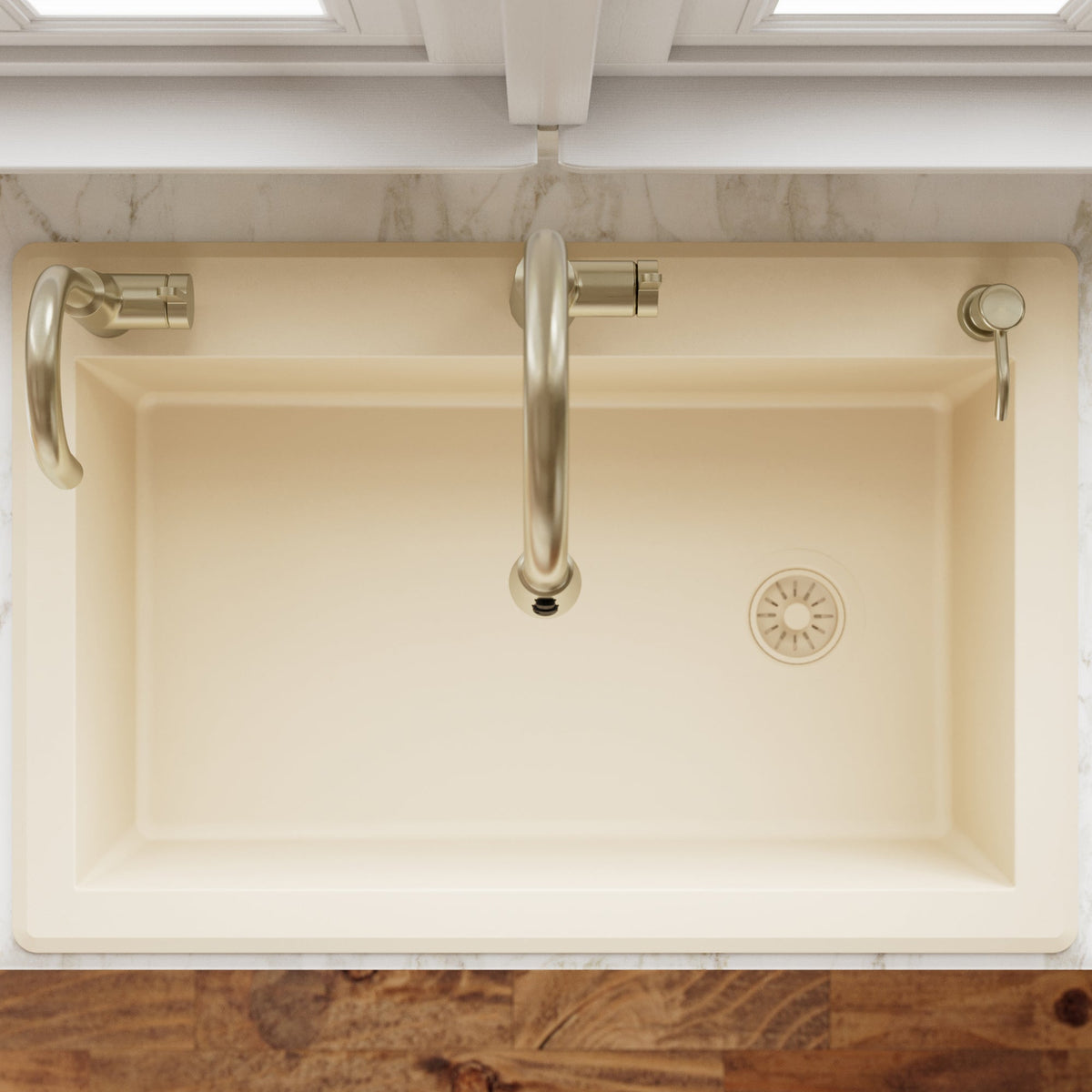 33" Top Mount Large Single Bowl Quartz Composite Kitchen Sink In Bisque