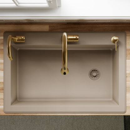 33" Top Mount Large Single Bowl Quartz Composite Kitchen Sink In Concrete