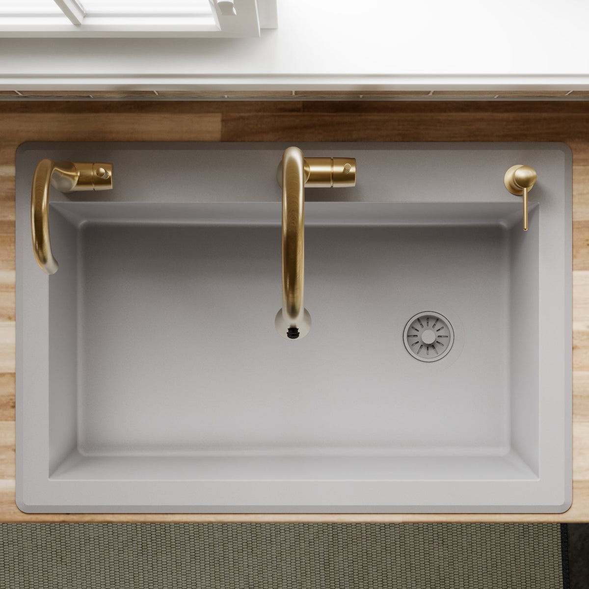 33" Top Mount Large Single Bowl Quartz Composite Kitchen Sink In Grey