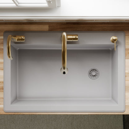 33" Top Mount Large Single Bowl Quartz Composite Kitchen Sink In Grey