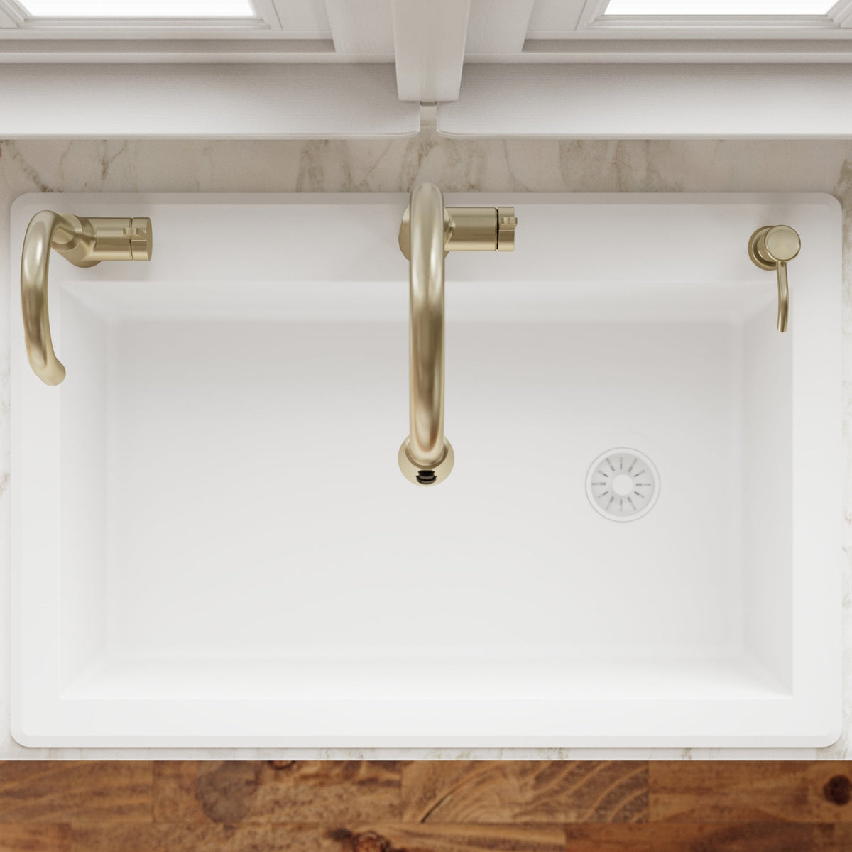 33" Top Mount Large Single Bowl Quartz Composite Kitchen Sink In White