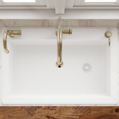 33" Top Mount Large Single Bowl Quartz Composite Kitchen Sink In White