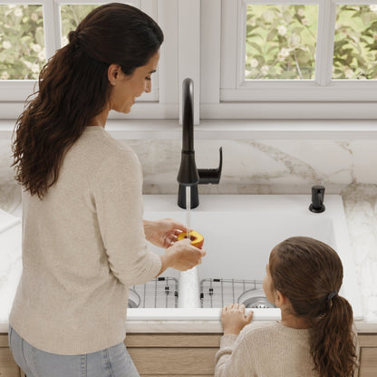 33" Top Mount Double Equal Bowl Quartz Composite Kitchen Sink Kit In White