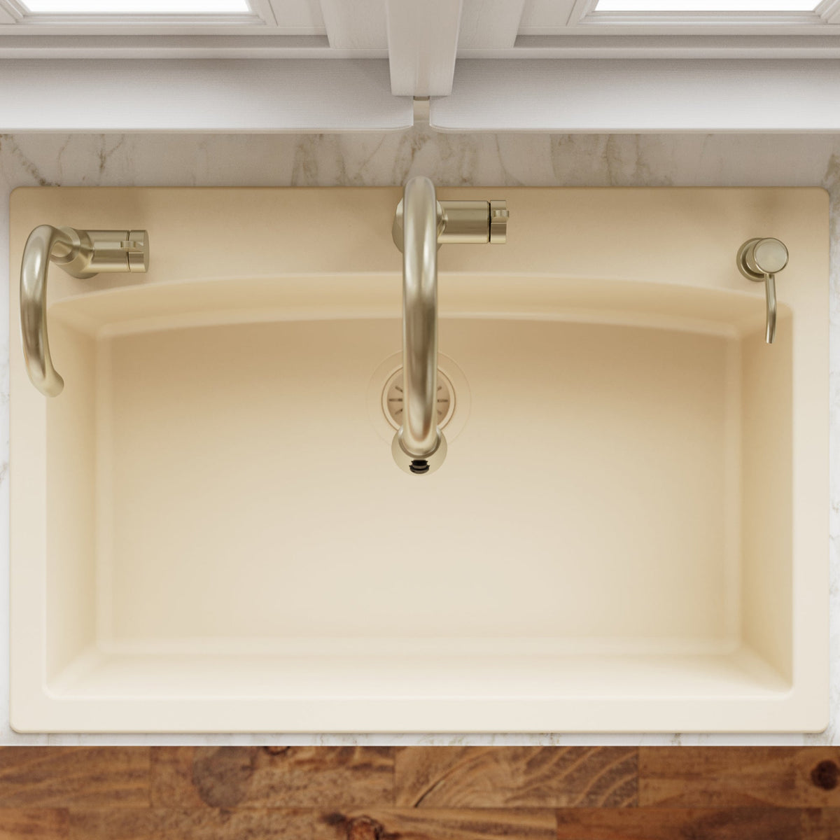 33" Top Mount Large Single Bowl Quartz Composite Kitchen Sink In Bisque