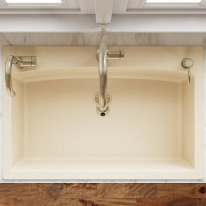 33" Top Mount Large Single Bowl Quartz Composite Kitchen Sink In Bisque
