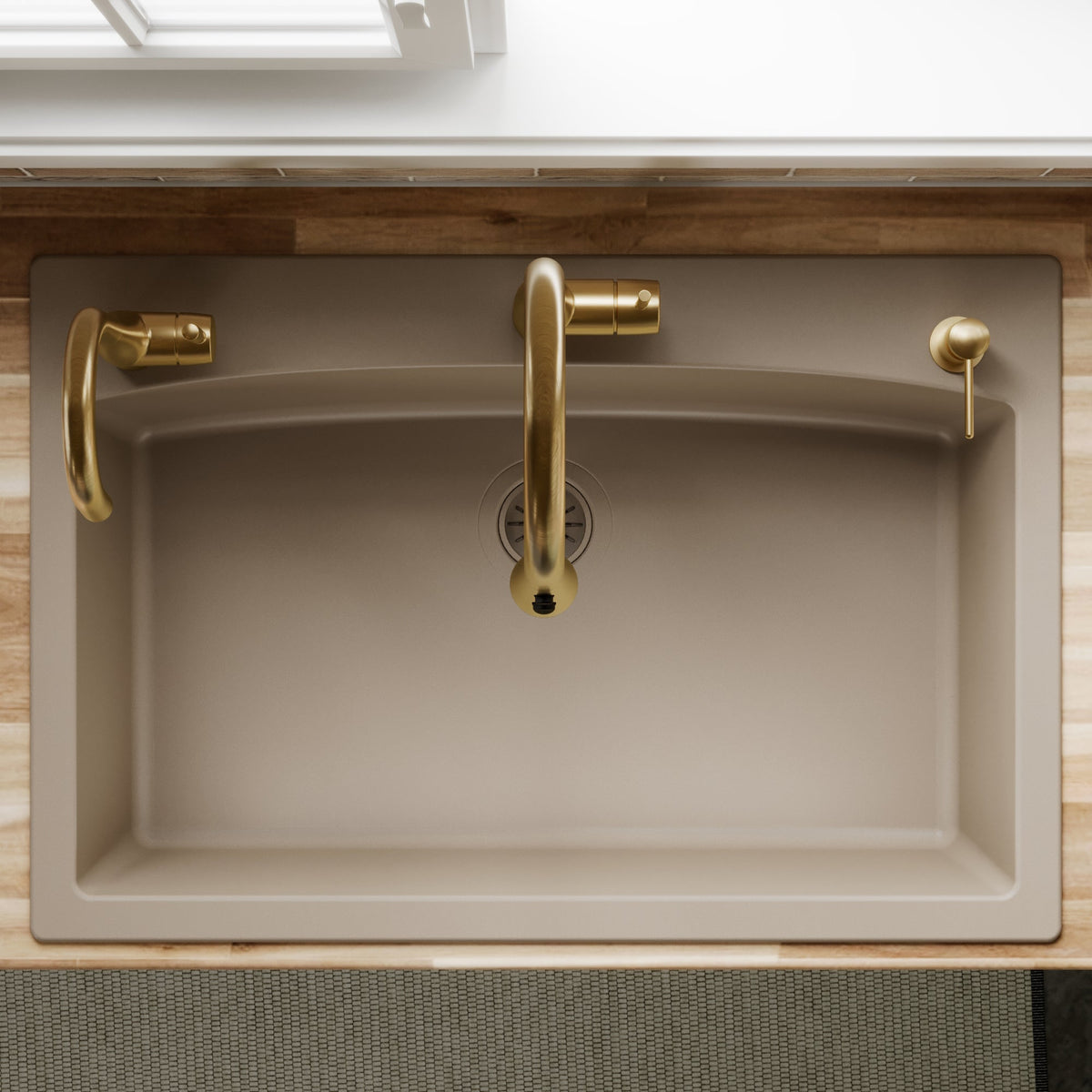 33" Top Mount Large Single Bowl Quartz Composite Kitchen Sink In Concrete