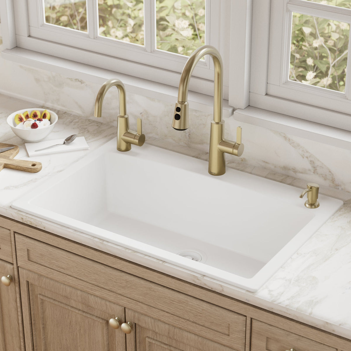 33" Top Mount Large Single Bowl Quartz Composite Kitchen Sink In White
