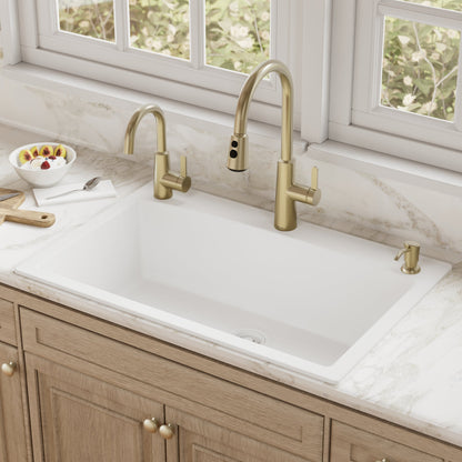 33" Top Mount Large Single Bowl Quartz Composite Kitchen Sink In White
