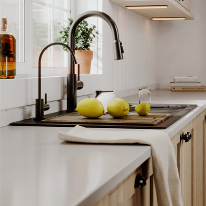 33" Top Mount Single Bowl Quartz Kitchen Sink Kit In Black