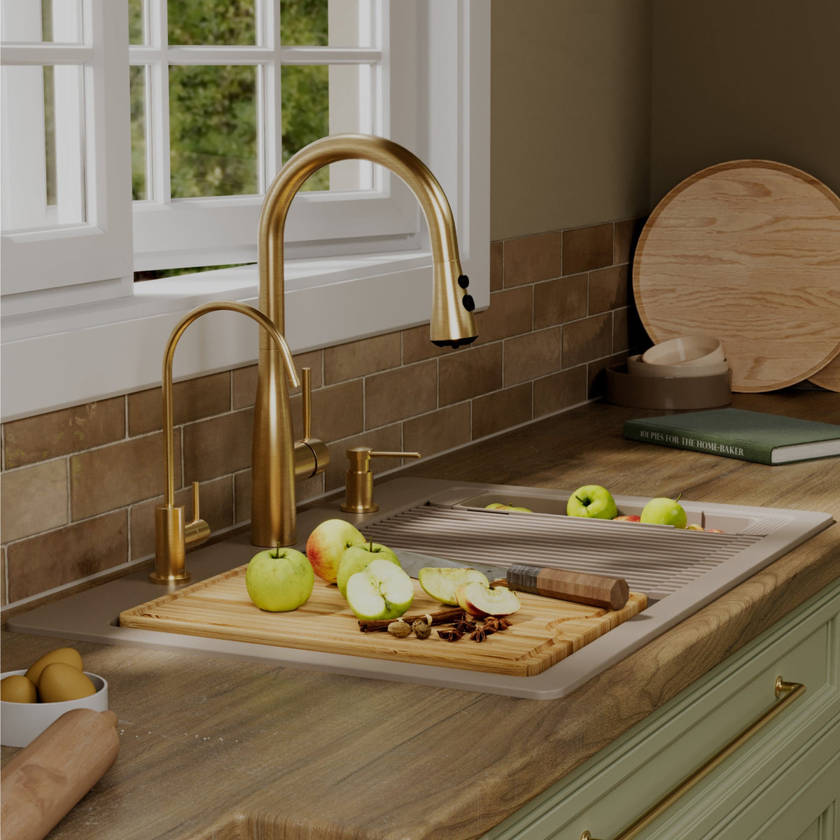 33" Top Mount Single Bowl Quartz Kitchen Sink Kit In Concrete