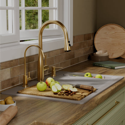 33" Top Mount Single Bowl Quartz Kitchen Sink Kit In Grey