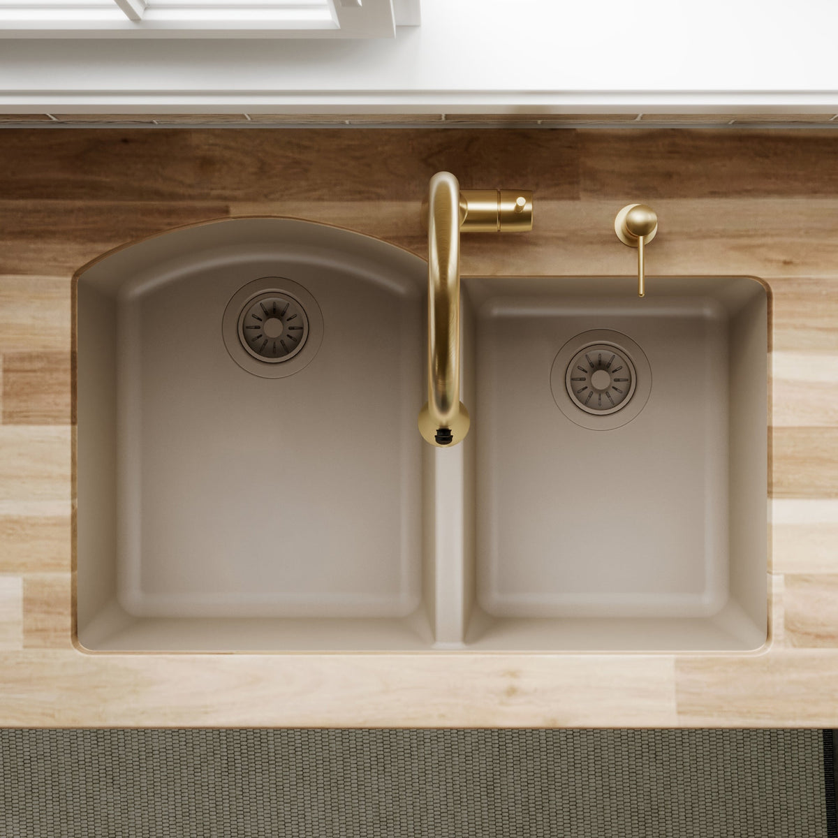 32-1/4" Undermount Double Offset Bowl Quartz Composite Kitchen Sink In Concrete