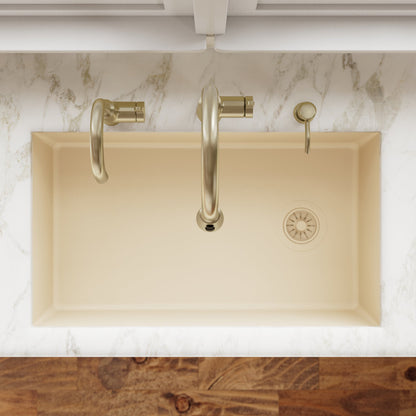 31-5/8" Undermount Large Single Bowl Quartz Composite Kitchen Sink In Bisque