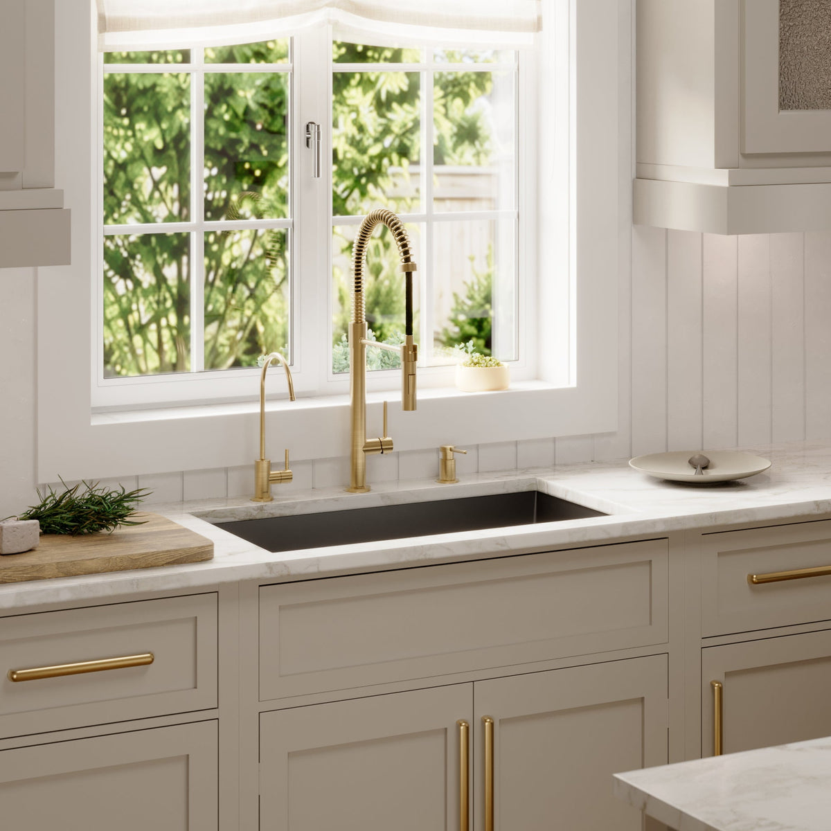 31-5/8" Undermount Large Single Bowl Quartz Composite Kitchen Sink Kit In Black