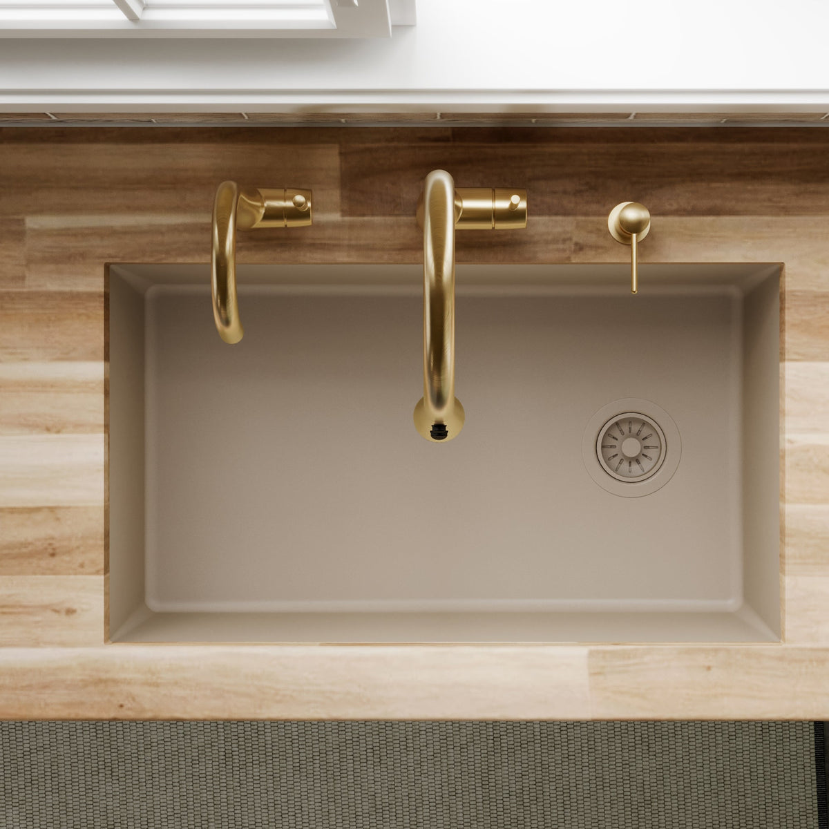 31-5/8" Undermount Large Single Bowl Quartz Composite Kitchen Sink In Concrete