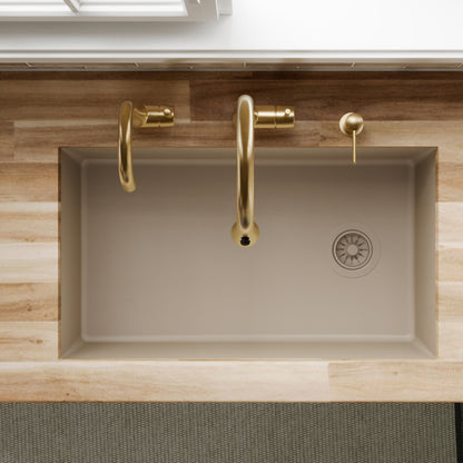 31-5/8" Undermount Large Single Bowl Quartz Composite Kitchen Sink In Concrete