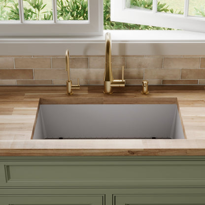 31-5/8" Undermount Large Single Bowl Quartz Composite Kitchen Sink Kit In Grey