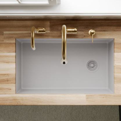 31-5/8" Undermount Large Single Bowl Quartz Composite Kitchen Sink In Grey