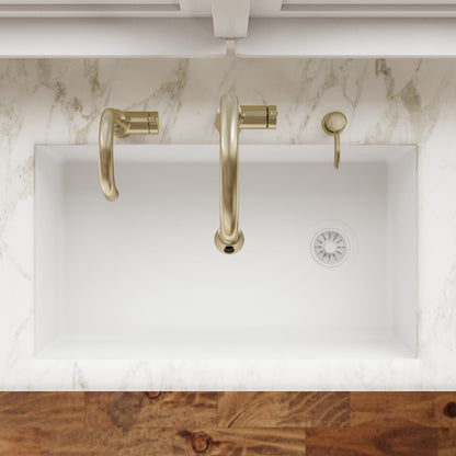 31-5/8" Undermount Large Single Bowl Quartz Composite Kitchen Sink In White